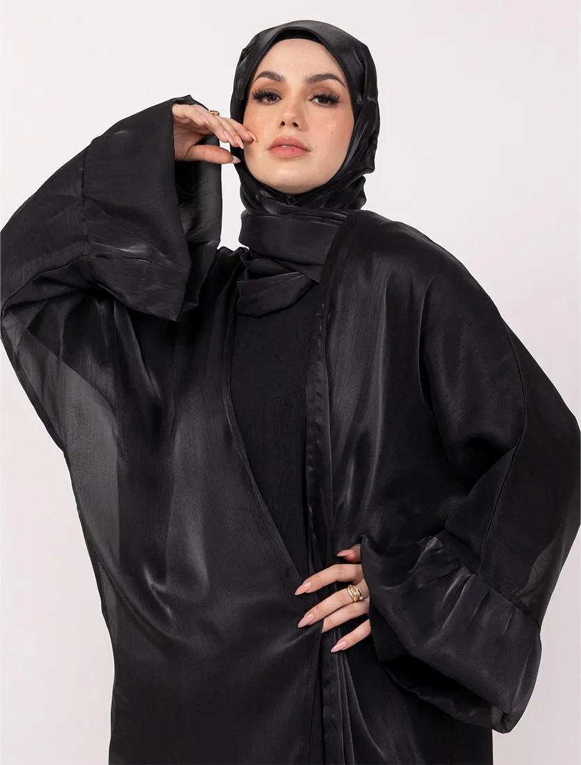 Black Open Organza Kaftan Set